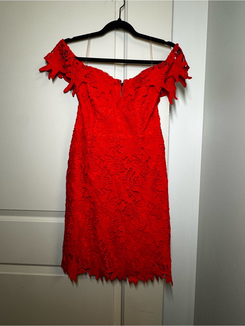 Astr Red Off-Shoulder Lace Midi Dress